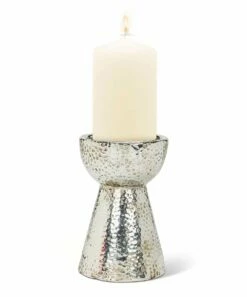 Promo 🔔 Abbott Silvertone 🔨 Hammered Pillar Candle Holder For Home & Garden 🎁