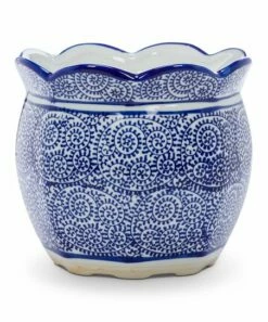 Coupon 🌟 Abbott Blue & White Spiral Scallop-Edge Planter For Other 🧨