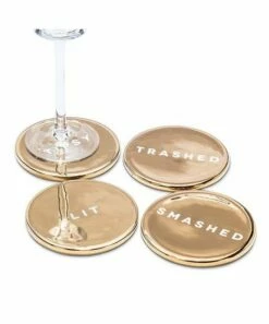Promo 🎁 Abbott Gold & White Drunk Expressions Coaster - Set Of Four For Home & Garden 🤩