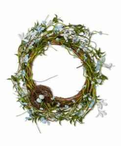 Best Pirce 💯 Abbott Green & Blue Flower & Nest Wreath For Home & Garden 🧨