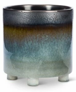 Best Pirce 👍 Abbott Blue & Bronzetone Ombré Glaze 10'' Footed Planter For Other ❤️