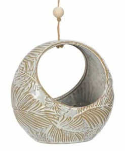 Best Pirce 🔔 Abbott White Embossed Medium Hanging Planter For Other 🎉