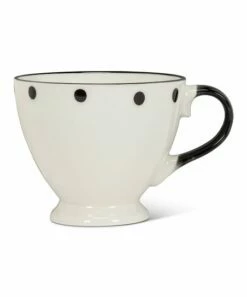 Budget 🥰 Abbott White & Black Dots 3.5'' H Pedestal Mug For Home & Garden ⌛