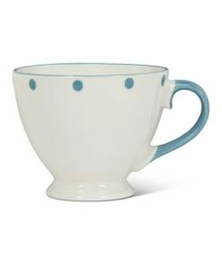 Wholesale ❤️ Abbott White & Blue Dots 3.5'' H Pedestal Mug For Home & Garden 🧨