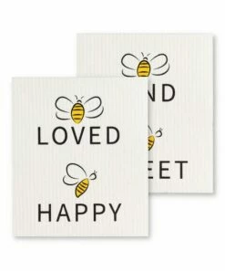 Outlet 🧨 Abbott Ivory & Yellow 'Bee Loved' Biodegradable Dishcloth - Set Of Two For Home & Garden 🛒