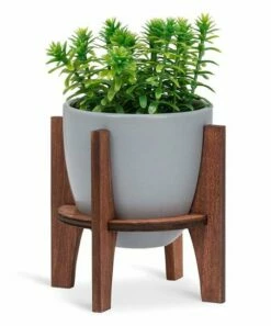Promo 👍 Abbott Gray Ceramic Small Planter & Stand For Other ❤️
