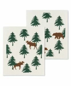 Best Pirce ✔️ Abbott Ivory & Brown Moose & Bear Reusable Swedish Dishcloth Set For Home & Garden 😍
