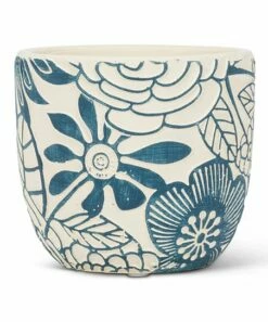 New 🥰 Abbott Ivory & Blue Hippie Flower Small Planter For Other 🎉