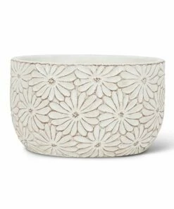 Budget 👏 Abbott 4'' White Daisy Low Round Cement Planter For Other 🧨