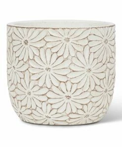 Discount 😍 Abbott 4.5'' White Daisy Round Cement Planter For Home & Garden 🤩