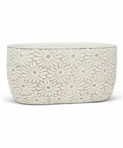 Deals 🎉 Abbott 4.5'' White Daisy Oval Cement Planter For Other 🎉