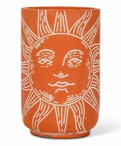 New ✔️ Abbott Terracotta & White Sun Ray Face Vase For Home & Garden 🔔