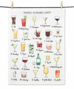 New ✔️ Abbott White 'Drinks Alphabet' Tea Towel For Home & Garden 😉