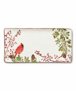 Hot Sale 😉 Abbott White & Red Pine Cardinal 12'' Rectangle Serving Platter For Home & Garden ⭐