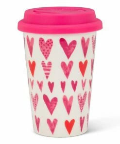 Deals 💯 Abbott White & Pink Heart Lidded Travel Cup For Home & Garden 🎉