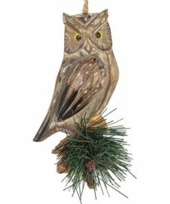 Budget ✔️ Abbott Brown & Green Owl On Pine Carved Ornament For Home & Garden 🛒