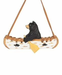 Budget ✨ Abbott Black & Brown Bear In Canoe Carved Ornament For Home & Garden 🧨