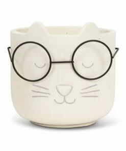 Best Pirce 🧨 Abbott Ivory Cat Face With Glasses Planter For Other ❤️