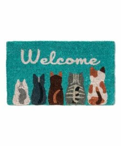 Discount ⌛ Abbott Blue 'Welcome' Cats Doormat For Home & Garden 🌟