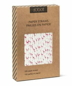 Best Pirce 😉 Abbott White & Pink Flamingo Stripe Paper Straw - Set Of 100 For Home & Garden ⌛