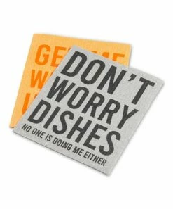 Brand new 🧨 Abbott Gray & Orange 'Don't Worry' Swedish Dishcloth - Set Of Two For Home & Garden 😉 -Abbott Shop zu88807956 alt 3 tm1598383087
