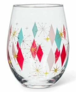 Hot Sale 💯 Abbott Pink & Red Diamond Stemless Wine Glass For Home & Garden 🎉