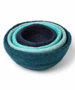 Outlet ⌛ Abbott Navy & Turquoise Wool Nesting Bowl Set For Home & Garden 😀