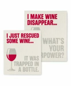 Hot Sale 🥰 Abbott Red & White 'Rescued Some Wine' Reusable Swedish Dishcloth Set For Other 😉