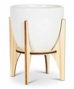 Best Sale 🧨 Abbott White 7'' Planter & Wood Stand For Other 🔔