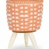 Coupon 😍 Abbott Coral & White Woven-Print Tripod Planter For Other 🧨