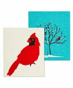 Discount 🔔 Abbott Blue & Red Cardinal Reusable Swedish Dishcloth - Set Of Two For Home & Garden 🛒