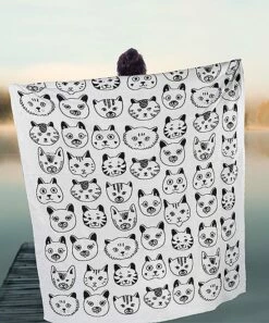 Promo 🛒 Abbott Black & White Simple Cat Faces Large Throw For Home & Garden 🎁