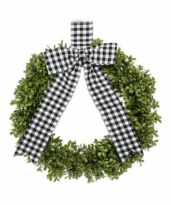 Wholesale ✨ Abbott Green & Black Checkerboard Ribbon Boxwood Wreath For Home & Garden 🔥