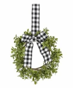 Best deal 🛒 Abbott Green & Black Plaid-Ribbon Boxwood Wreath For Home & Garden 💯